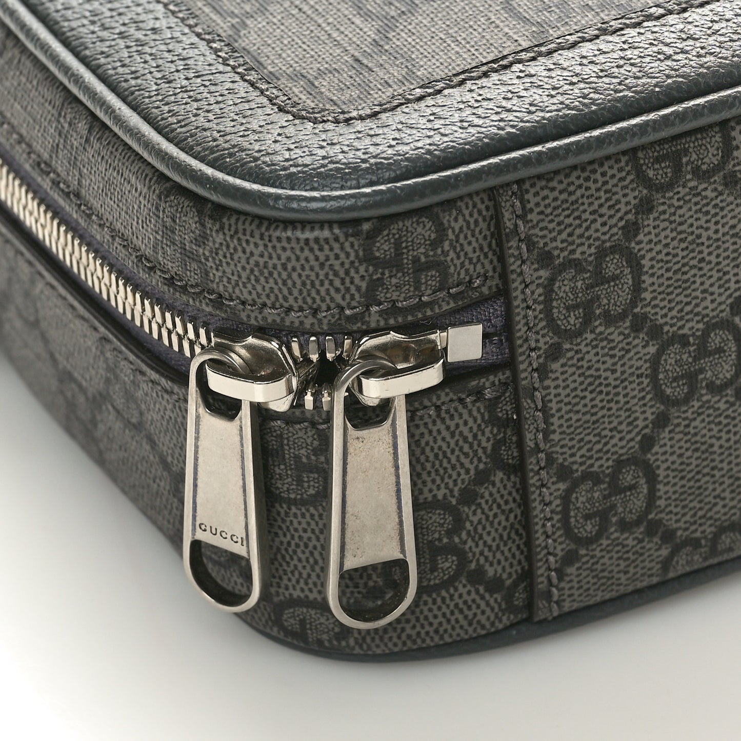 GG Supreme Monogram Textured Dollar Calfskin Small Ophidia Top Handle Shoulder Grey Black Graphite Grey