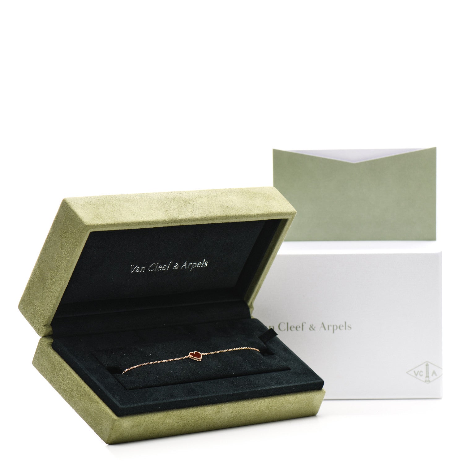 Van Cleef & Arpels 18K Rose Gold Carnelian Sweet Alhambra Heart Bracelet 5 of 5