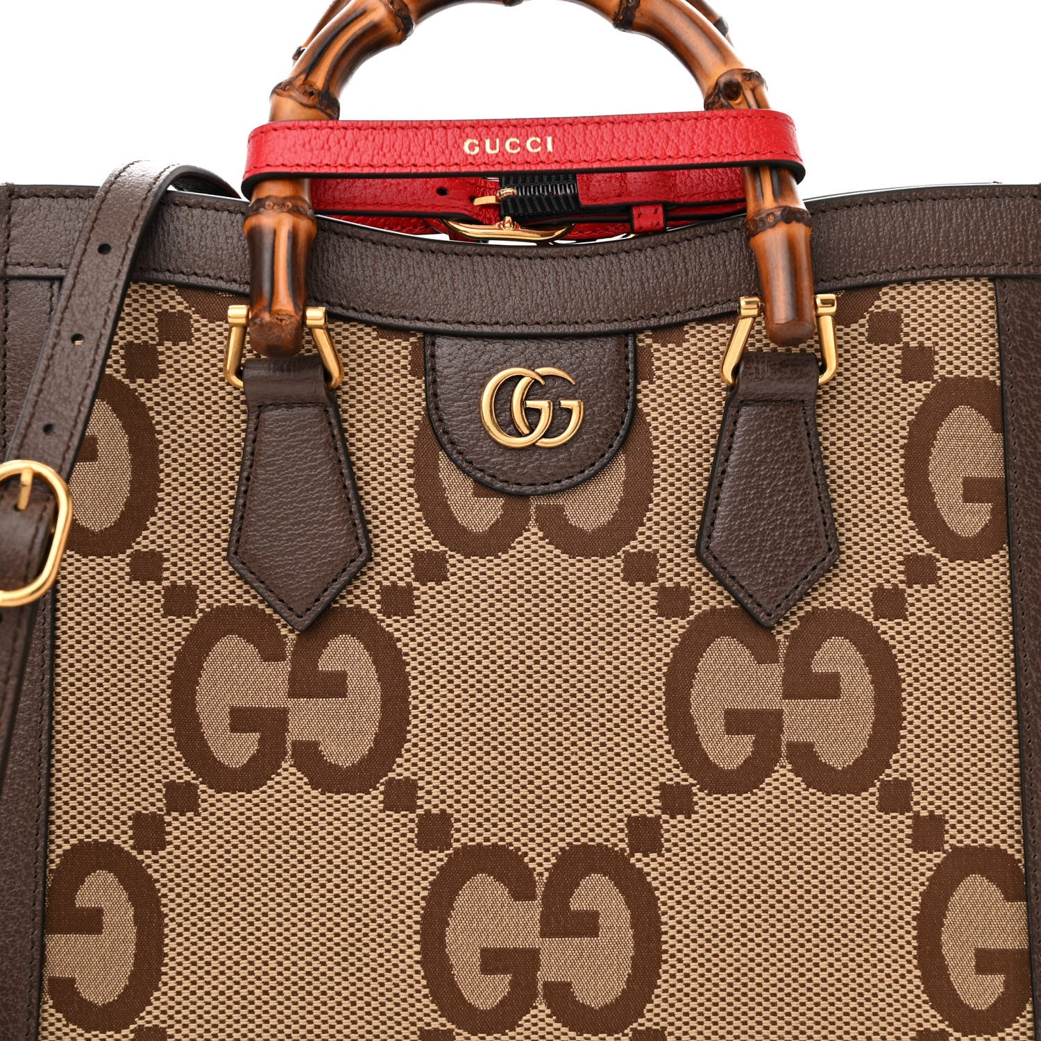 Gucci Monogram Jumbo GG Textured Dollar Calfskin Small Diana Tote Bag Camel Ebony New Acero Pomegranate Red 7 of 9