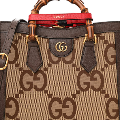 Gucci Monogram Jumbo GG Textured Dollar Calfskin Small Diana Tote Bag Camel Ebony New Acero Pomegranate Red 7 of 9
