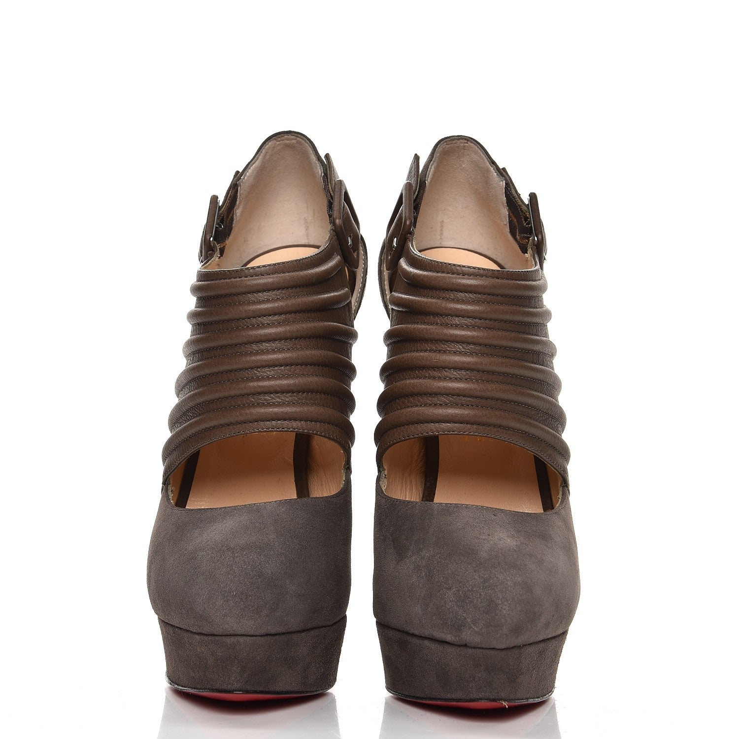 Christian Louboutin Suede Calfskin Bye Bye 160 Cutout Ankle Booties 39 Taupe 2 of 8