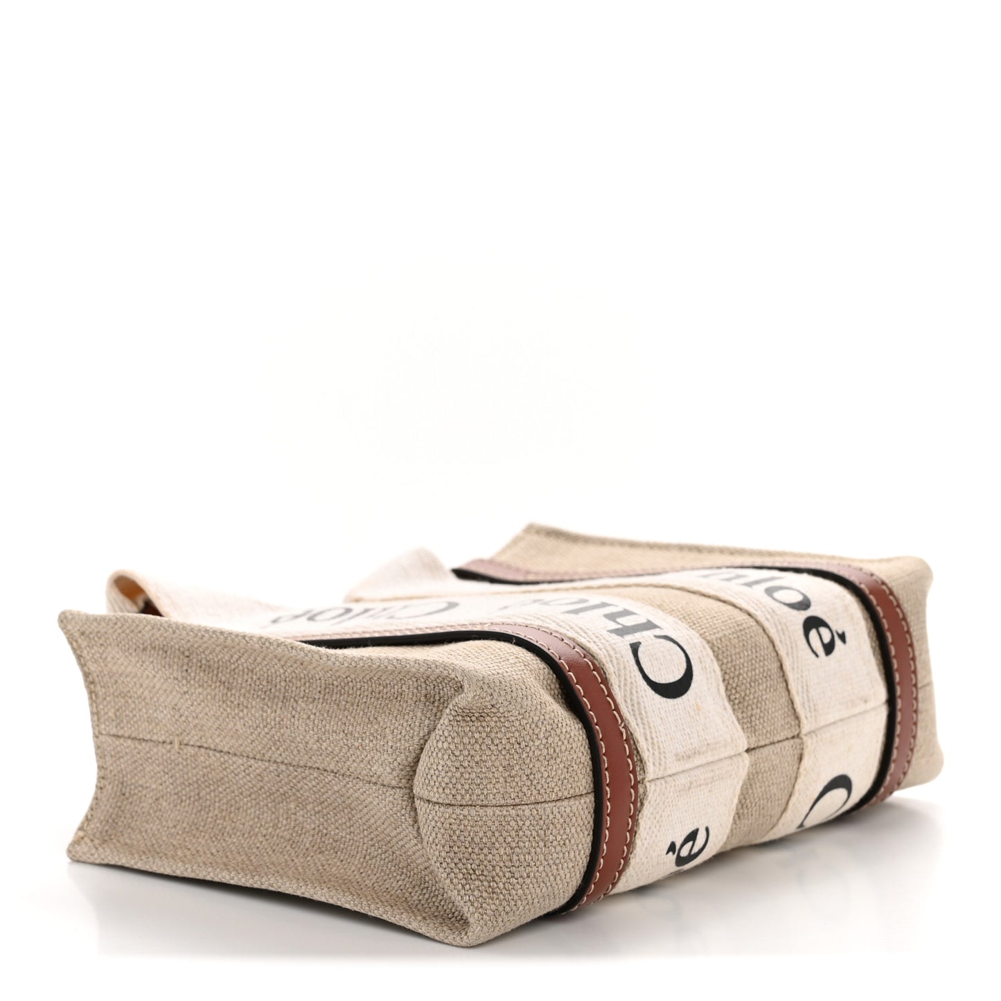 Linen Calfskin Mini Woody Ribbon Tote White Brown
