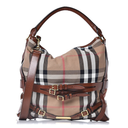 Burberry House Check Bridle Calfskin Medium Gosford Hobo Dark Tan 1 of 14