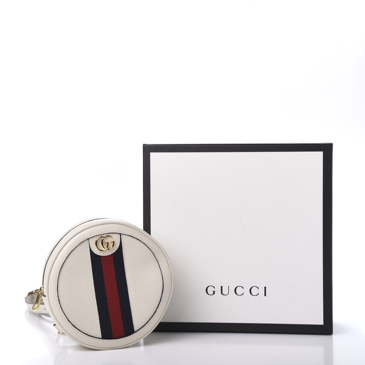 Textured Calfskin Web Mini Ophidia Round Backpack Mystic White
