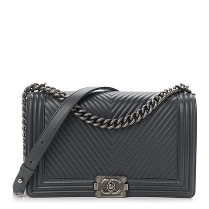 Chanel Calfskin Chevron Quilted New Medium Boy Flap Dark Grey 1 of 10