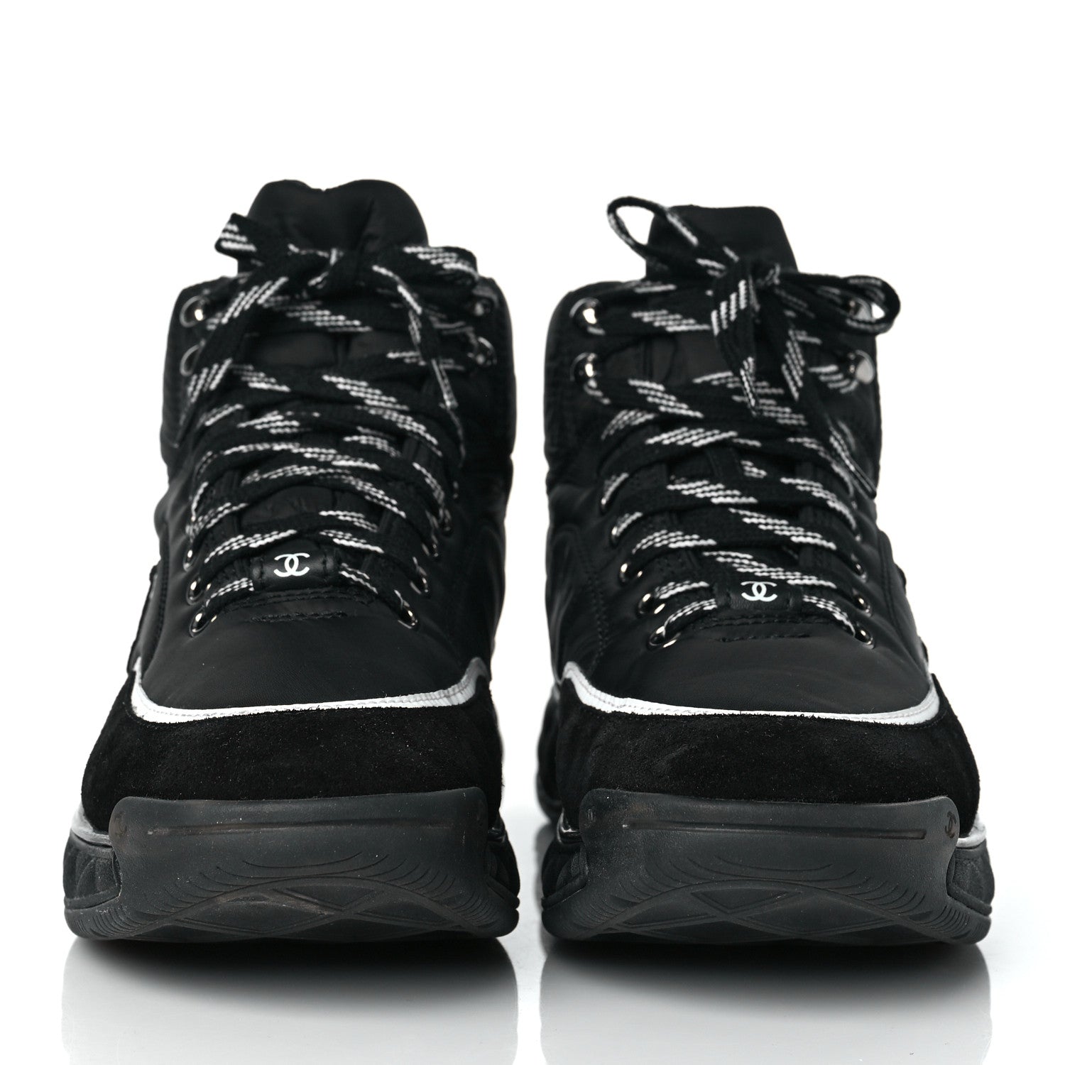 Chanel Fabric Calfskin Suede Womens CC Sneakers 38 Black 2 of 9