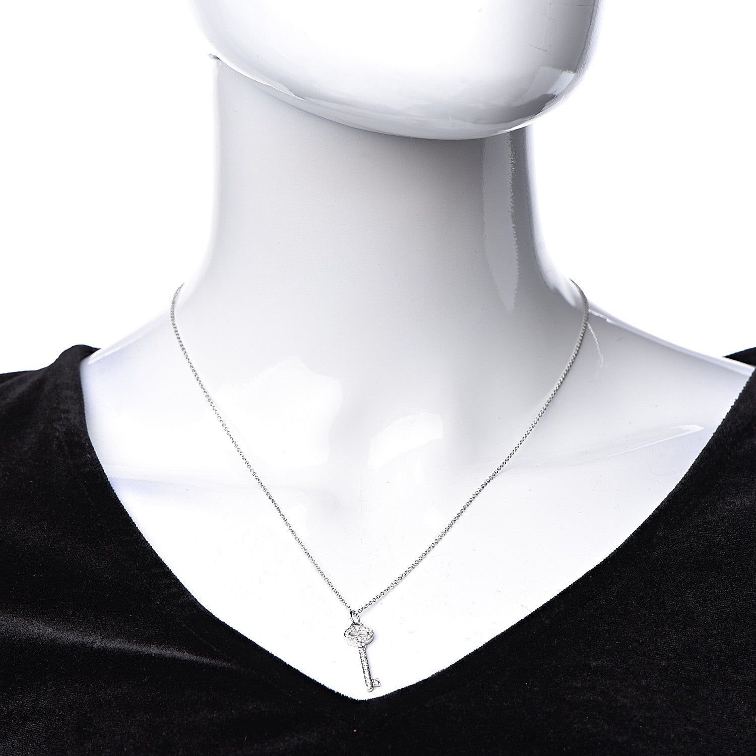Tiffany Platinum Diamond Mini Vintage Oval Key Pendant Necklace 2 of 7