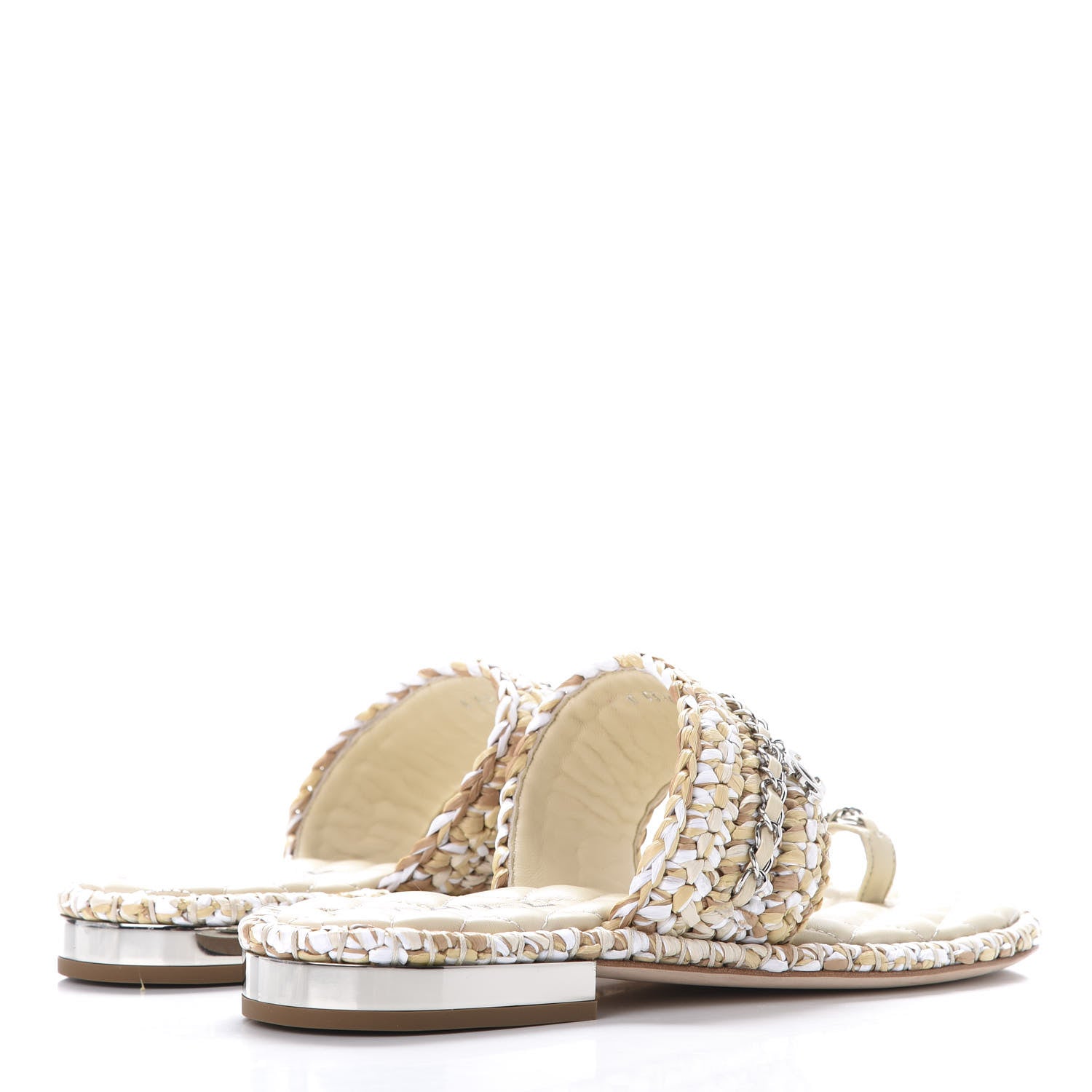 Chanel Raffia Lambskin Sandals 38 Beige White 4 of 10