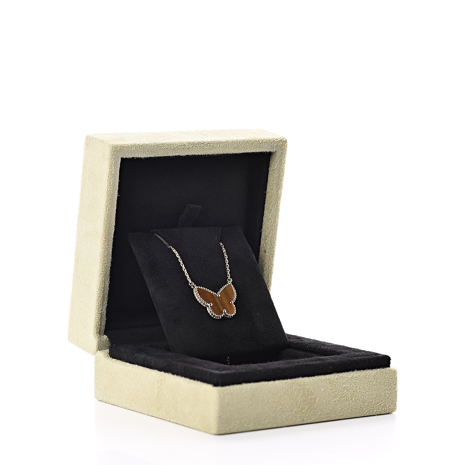 Van Cleef & Arpels 18K Yellow Gold Tiger Eye Lucky Alhambra Butterfly Pendant Necklace 6 of 6