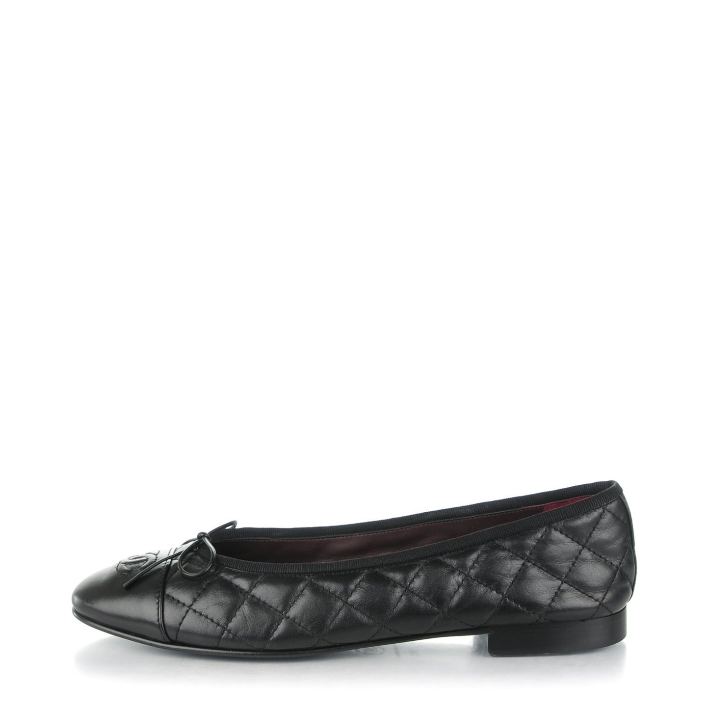 Aged Calfskin Quilted CC Cap Toe Ballerina Flats 39.5 Black