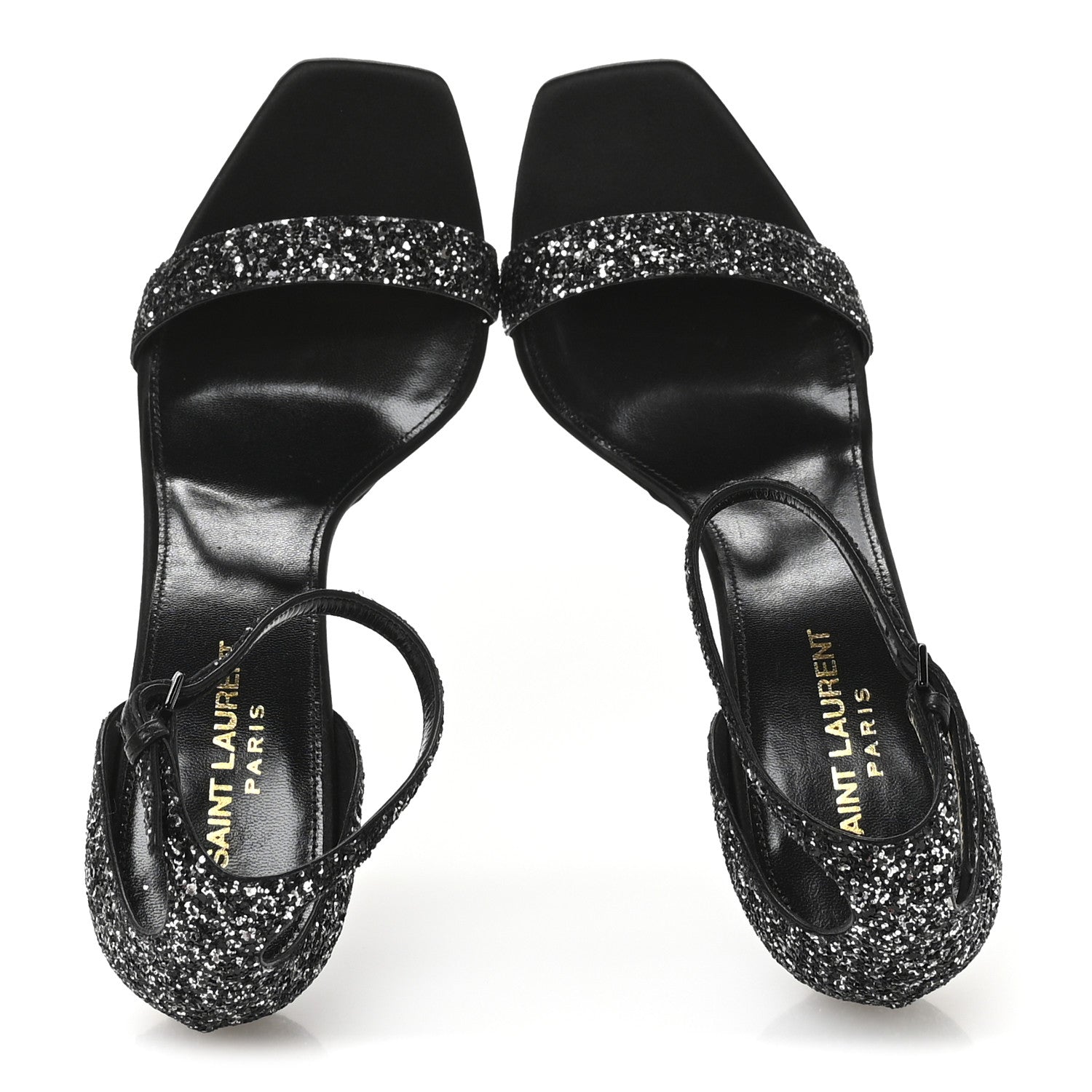 Saint Laurent Glitter Amber 105 Ankle Strap Sandals 39.5 Black 2 of 10