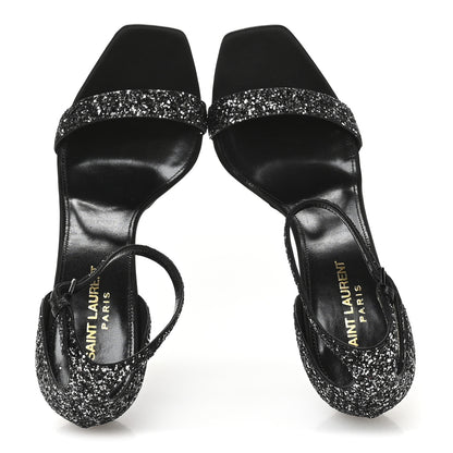Saint Laurent Glitter Amber 105 Ankle Strap Sandals 39.5 Black 2 of 10