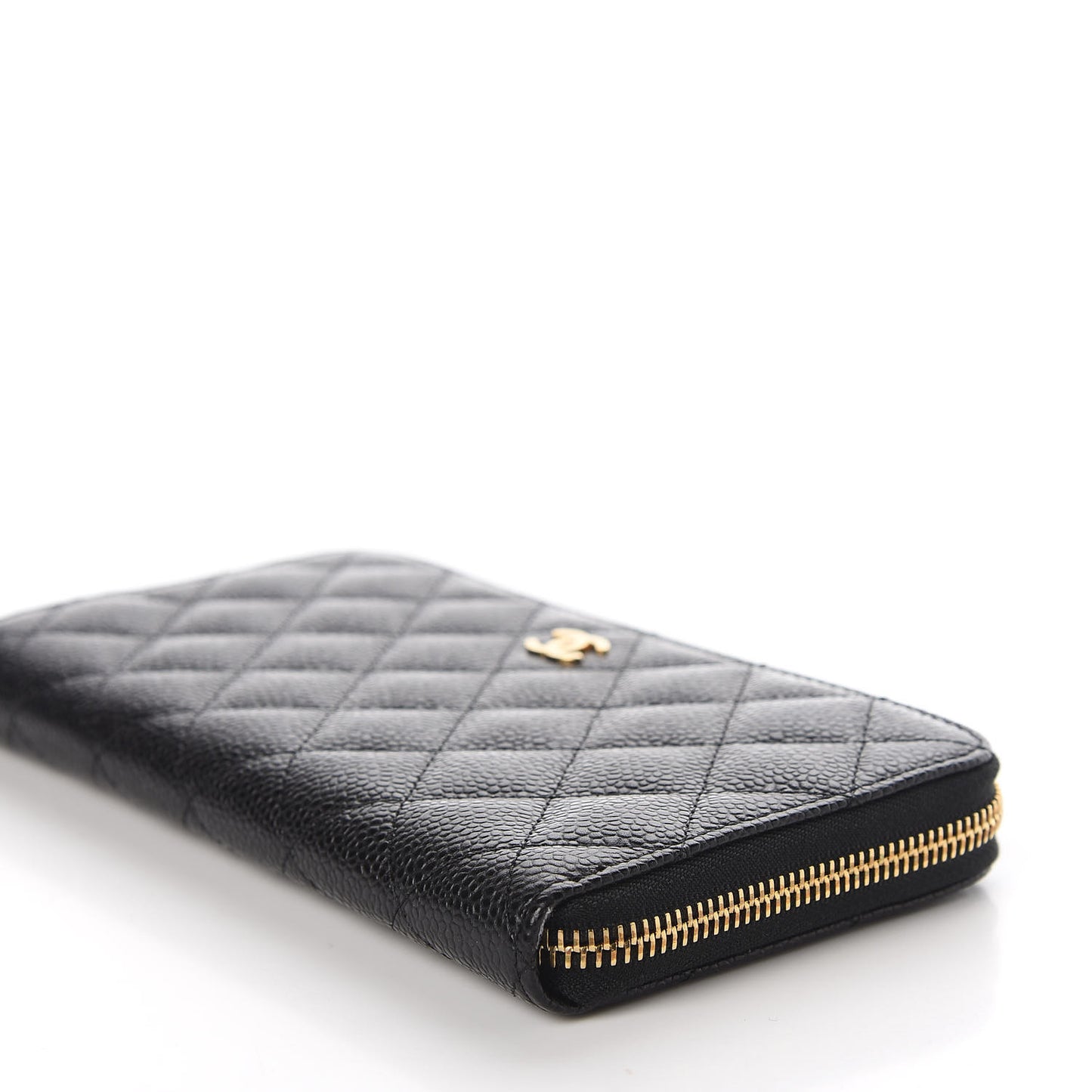 Caviar Quilted Large Gusset Zip Around Wallet Black