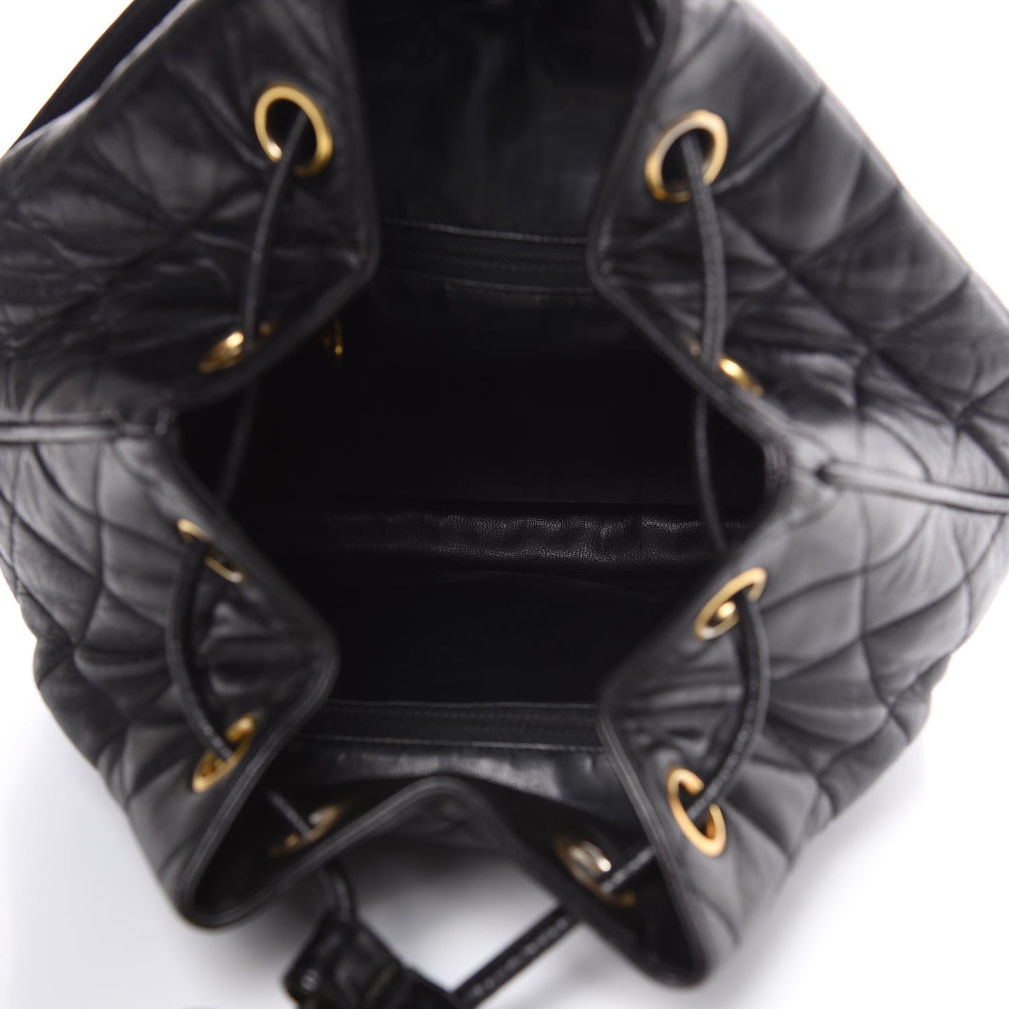 Lambskin Quilted Drawstring Backpack Black