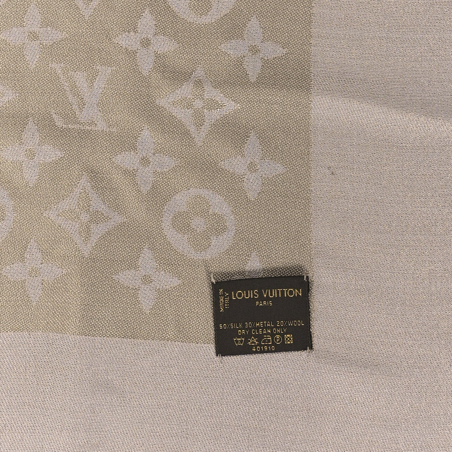 Monogram Silk Wool Shine Shawl Charcoal Greige