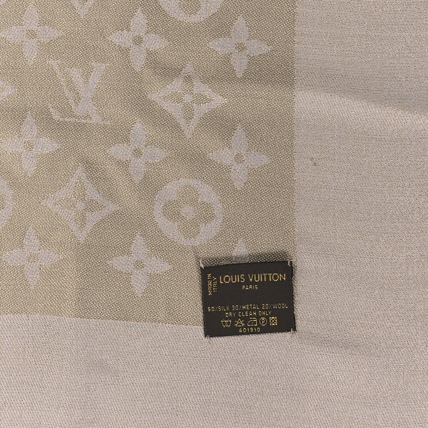 Louis Vuitton Monogram Silk Wool Shine Shawl Charcoal Greige 4 of 7