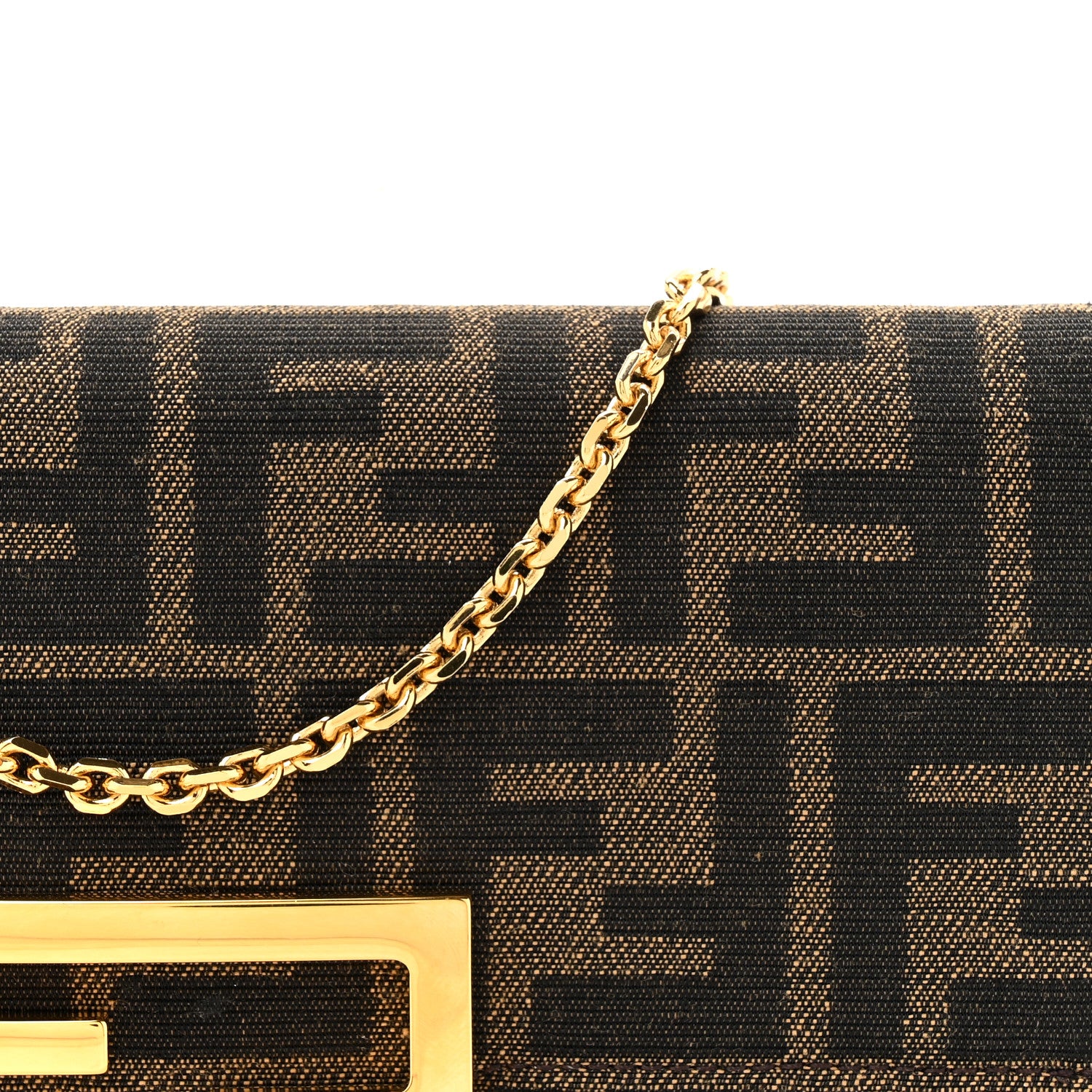 Fendi Fabric Jacquard FF 1974 Continental Wallet On Chain Tobacco Moro 9 of 13