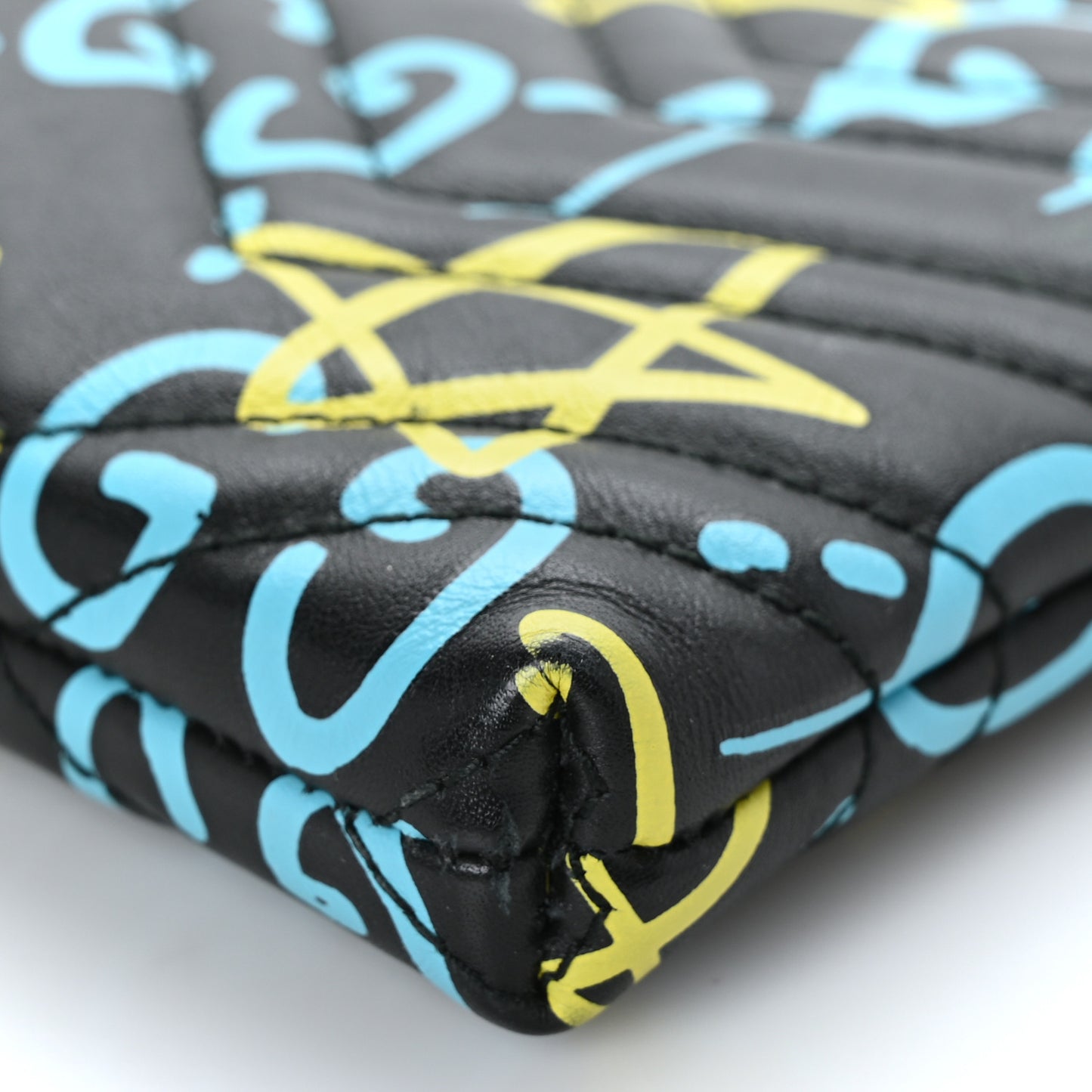 Calfskin Matelasse Printed Mini GucciGhost GG Marmont Chain Bag Black New Acquamarine