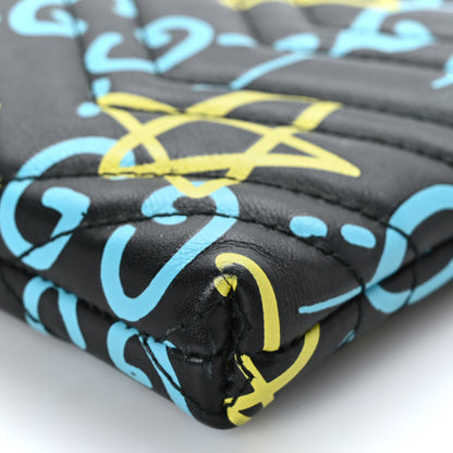 Gucci Calfskin Matelasse Printed Mini GucciGhost GG Marmont Chain Bag Black New Acquamarine 8 of 9