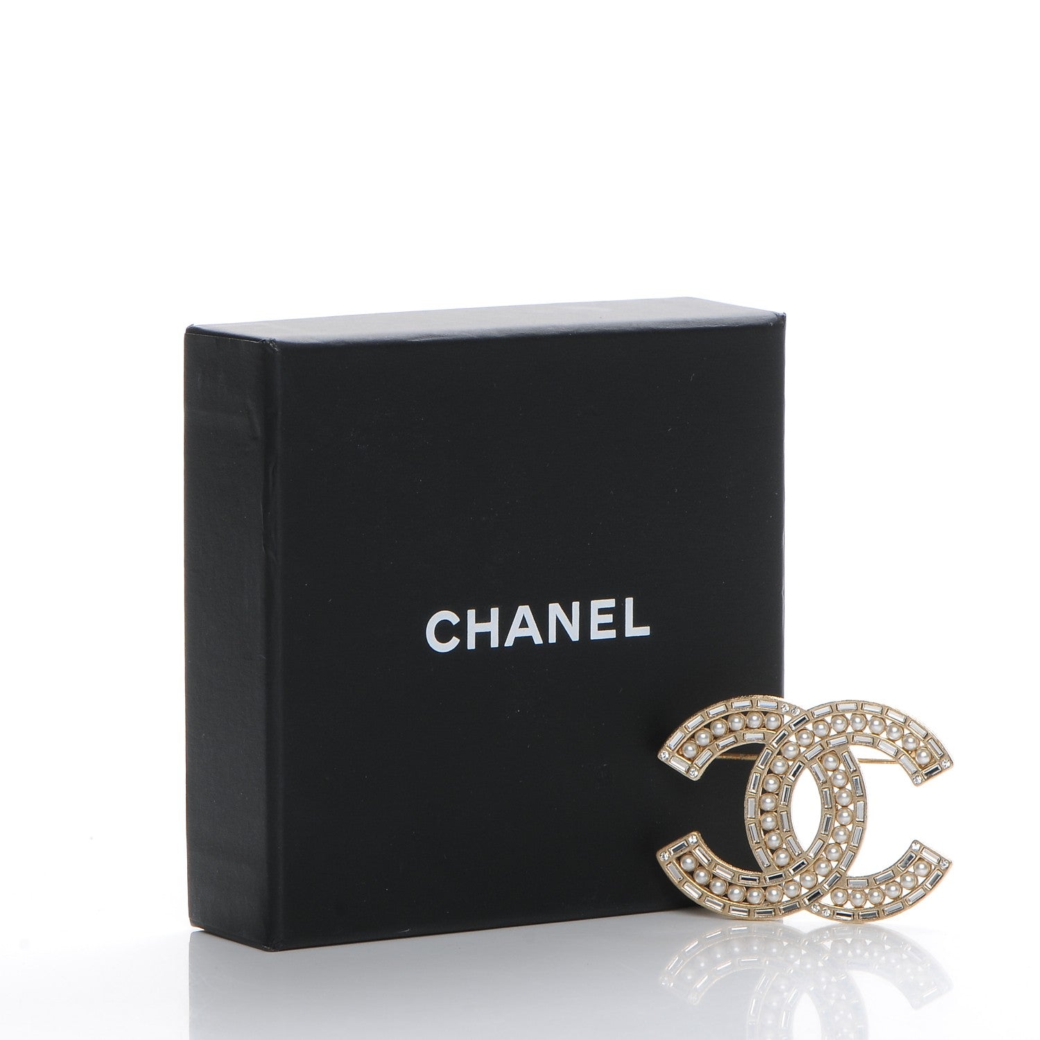Chanel Pearl Crystal Baguette CC Brooch Gold 5 of 5