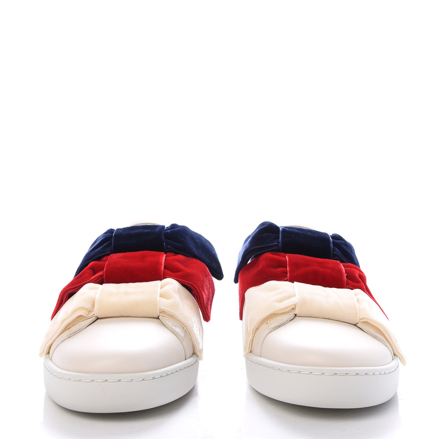 Calfskin Velvet Womens Bow Ace Sneakers 37 White