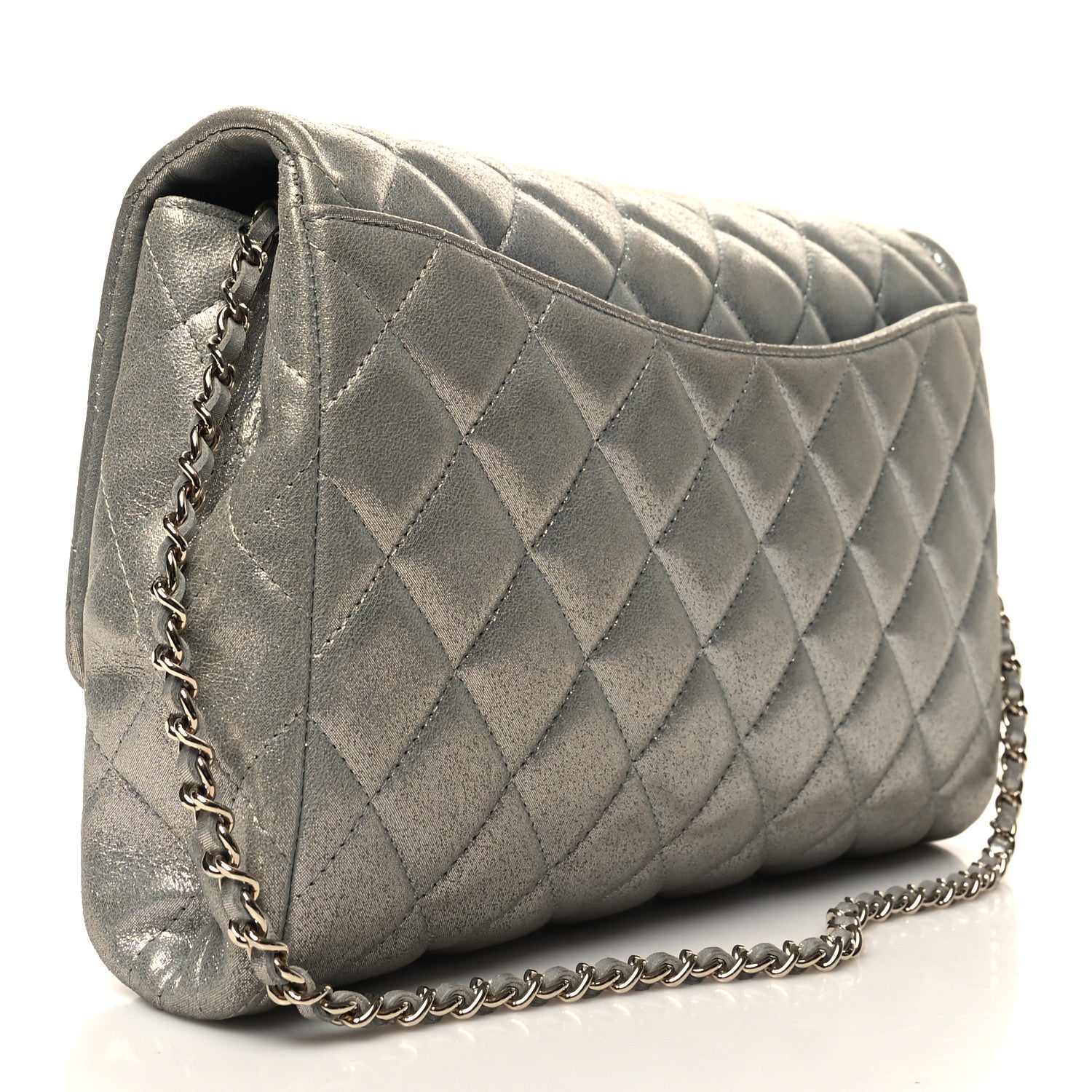 Chanel Iridescent Calfskin Quilted Clutch With Chain Flap Silver 3 of 11