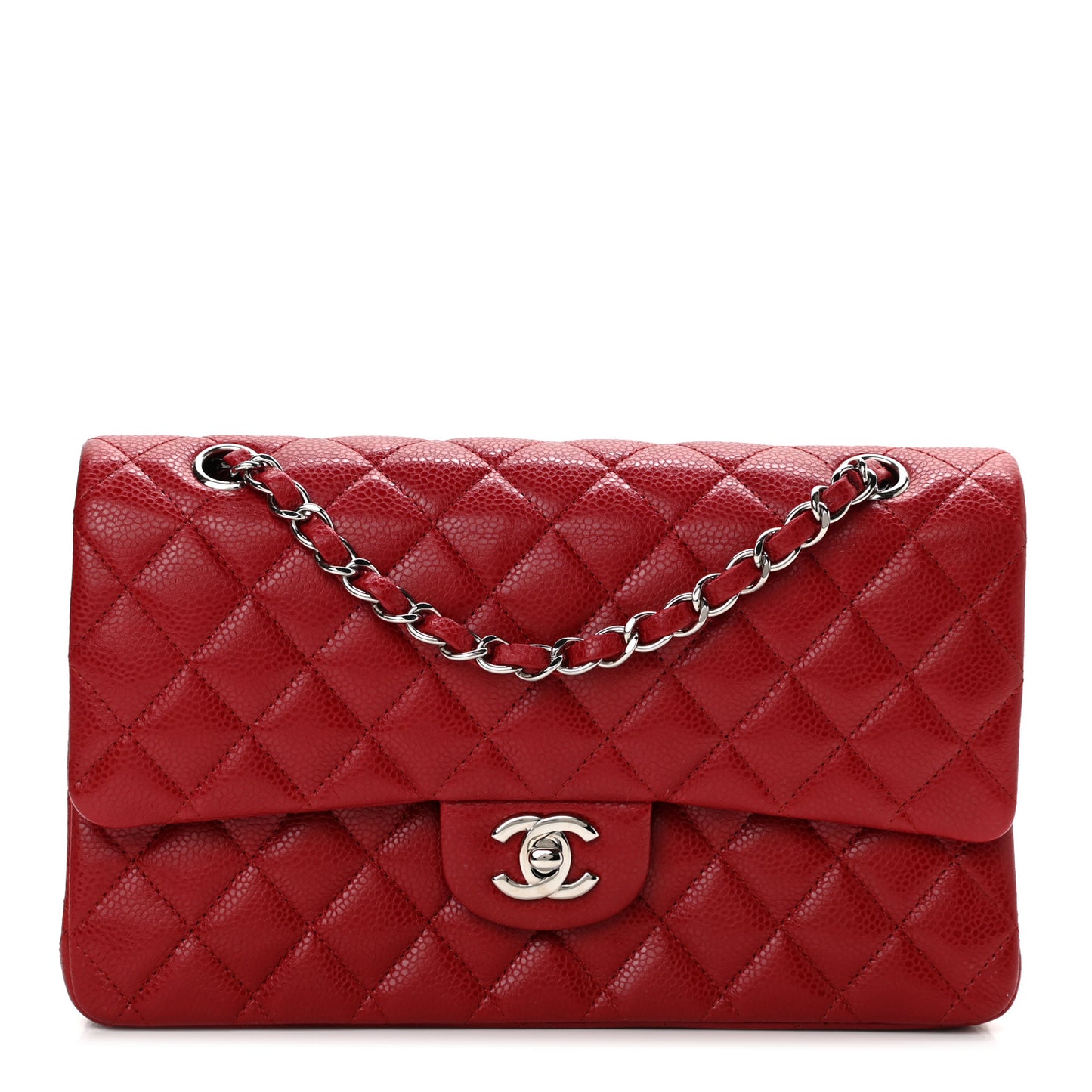 Caviar Quilted Medium Double Flap Red