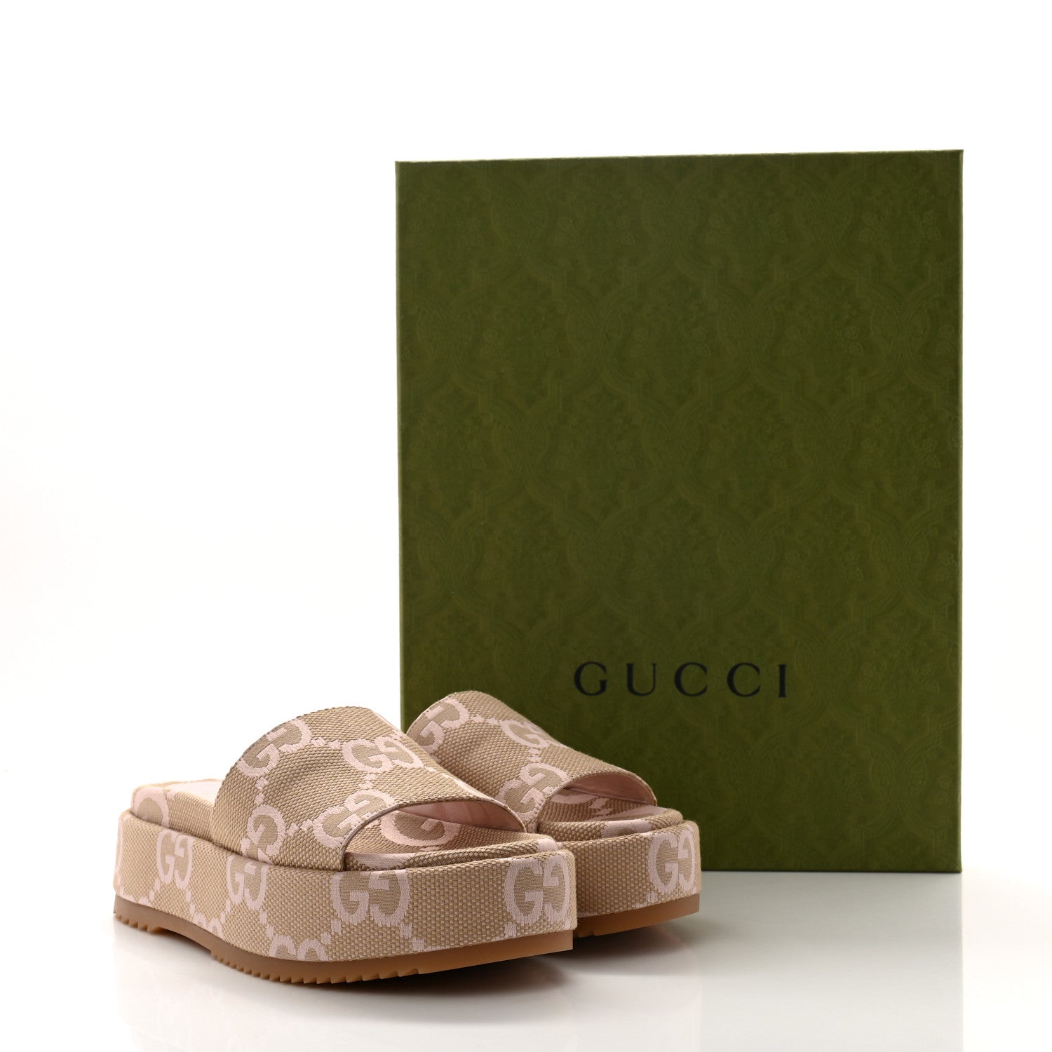 Gucci Monogram Jumbo GG Angelina Platform 55mm Slide Sandals 37 Beige Perfect Pink 9 of 9