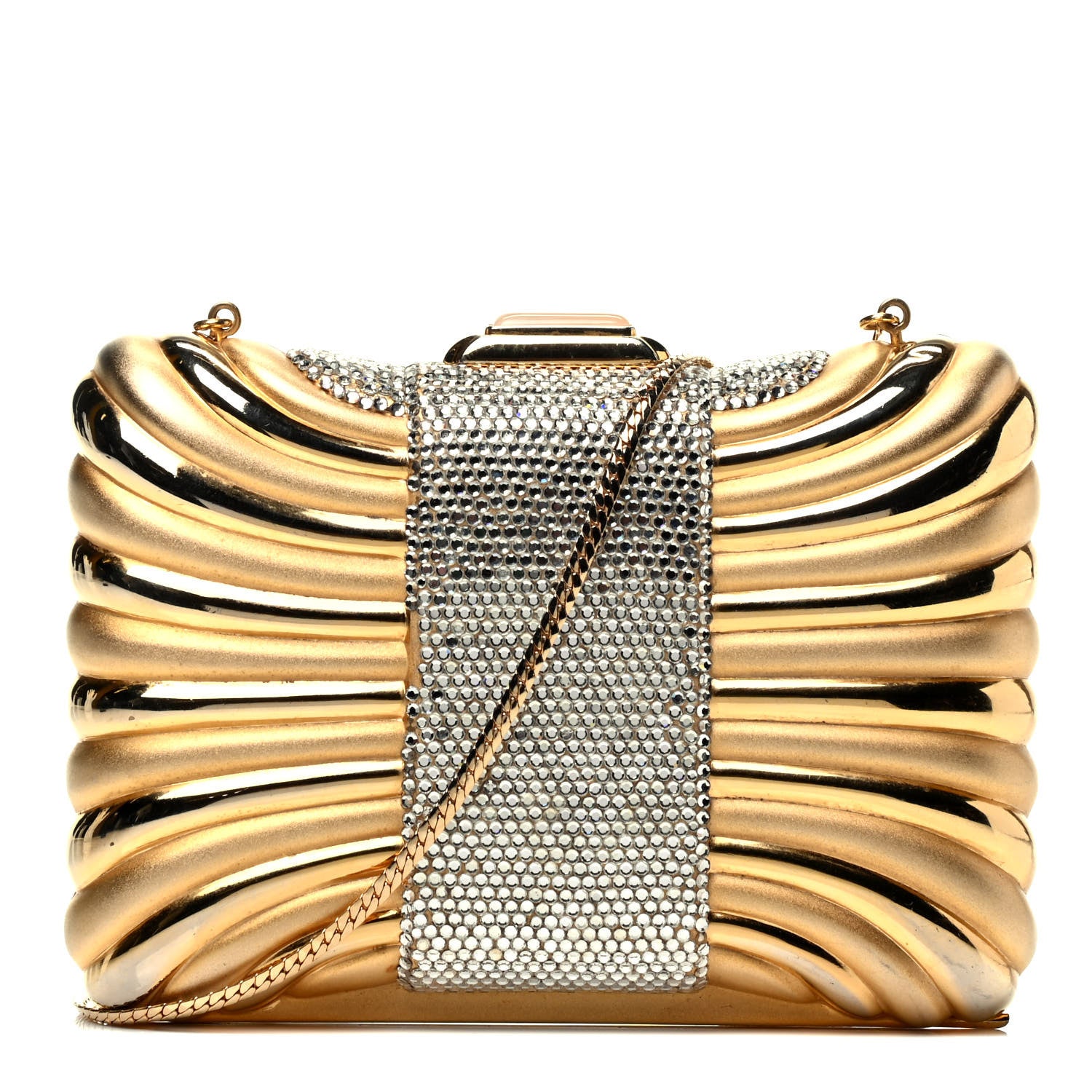Judith Leiber Swarovski Crystal Minaudiere Clutch Gold 1 of 8