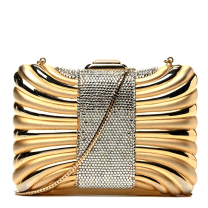 Judith Leiber Swarovski Crystal Minaudiere Clutch Gold 1 of 8
