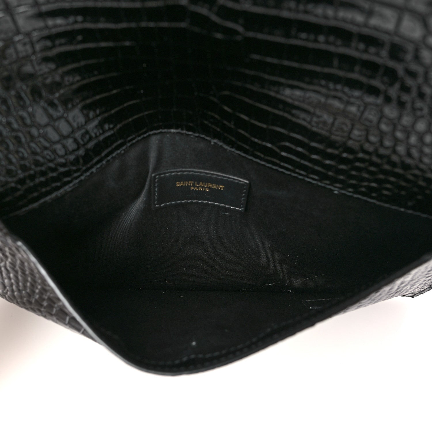 Saint Laurent Calfskin Crocodile Embossed Uptown Monogram Pouch Black 5 of 8