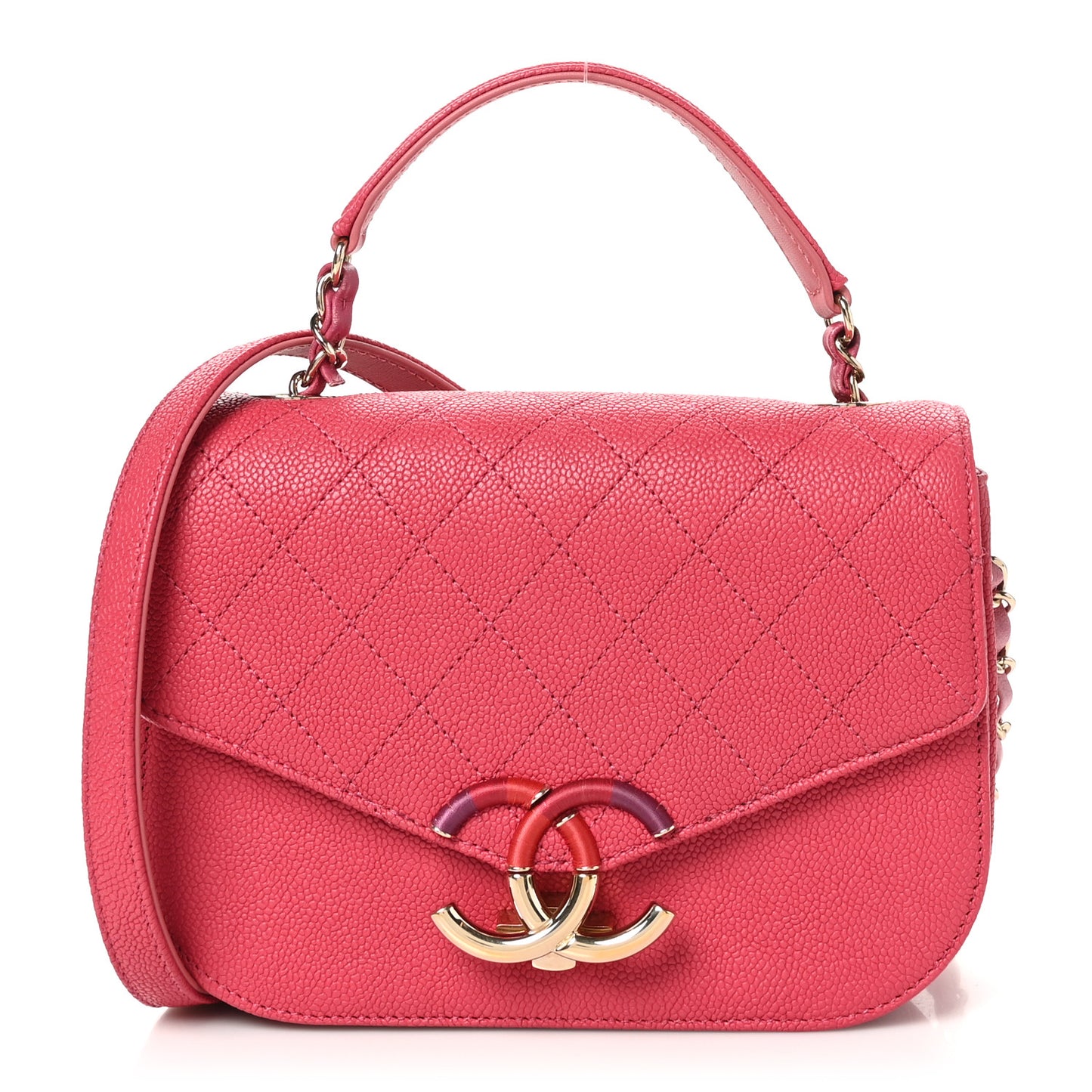 Grained Calfskin Quilted Small Cuba Top Handle Flap Pink
