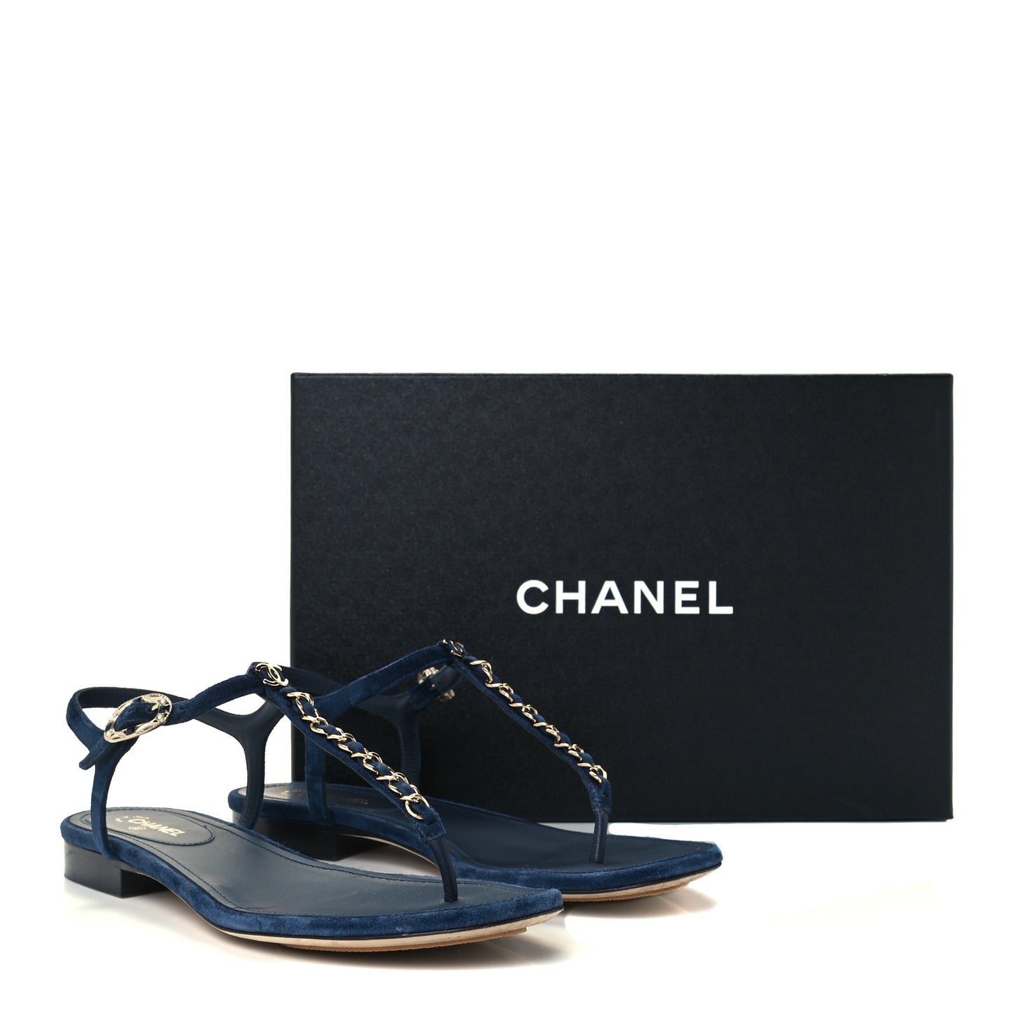 Suede Calfskin Thong Sandals 38 Navy Blue