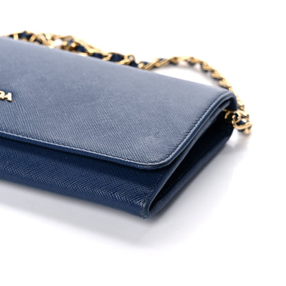 Prada Saffiano Metal Oro Chain Wallet Bleuette 9 of 11