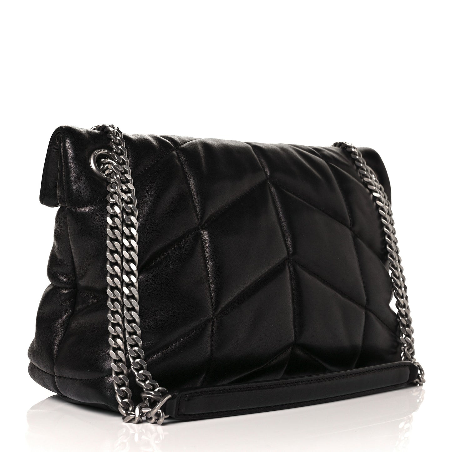 Lambskin Quilted Small Loulou Puffer Monogram Chain Satchel Black