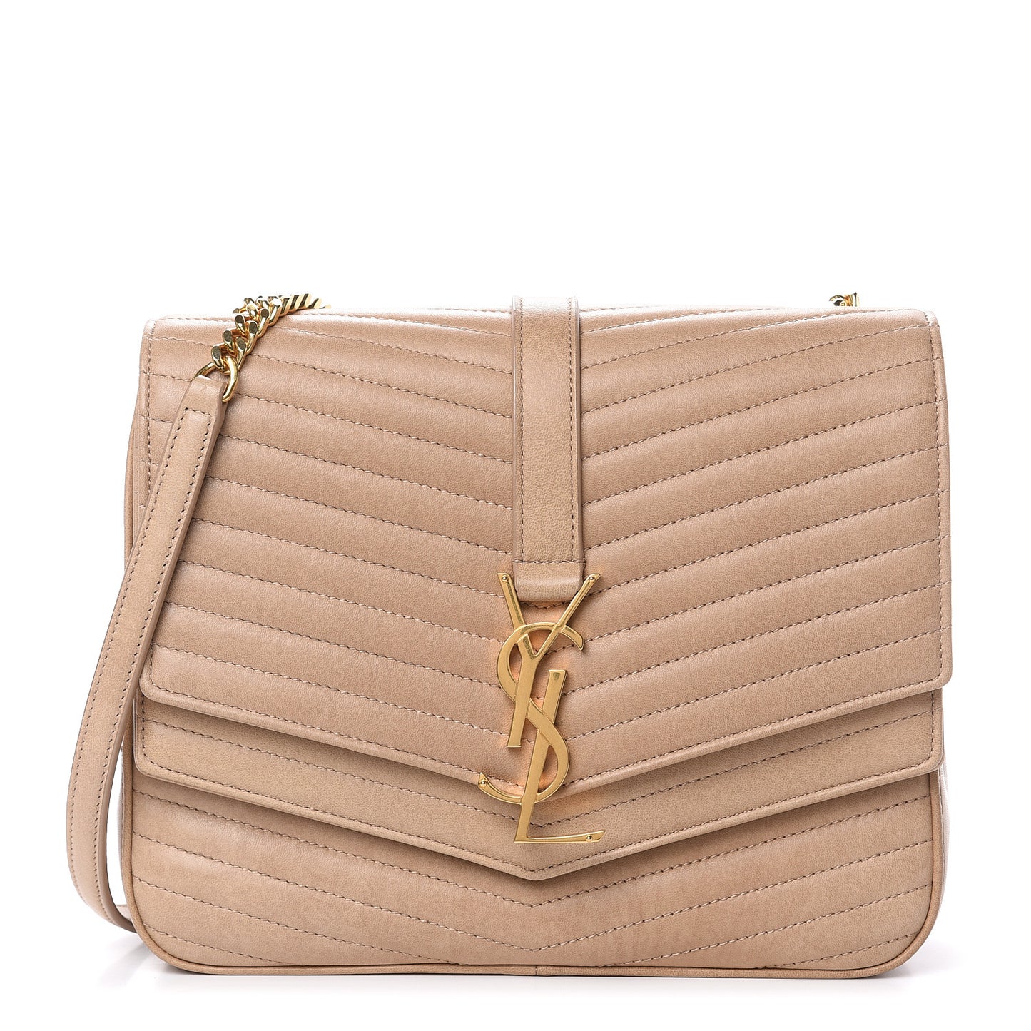Lambskin Matelasse Chevron Monogram Medium Sulpice Bag Beige