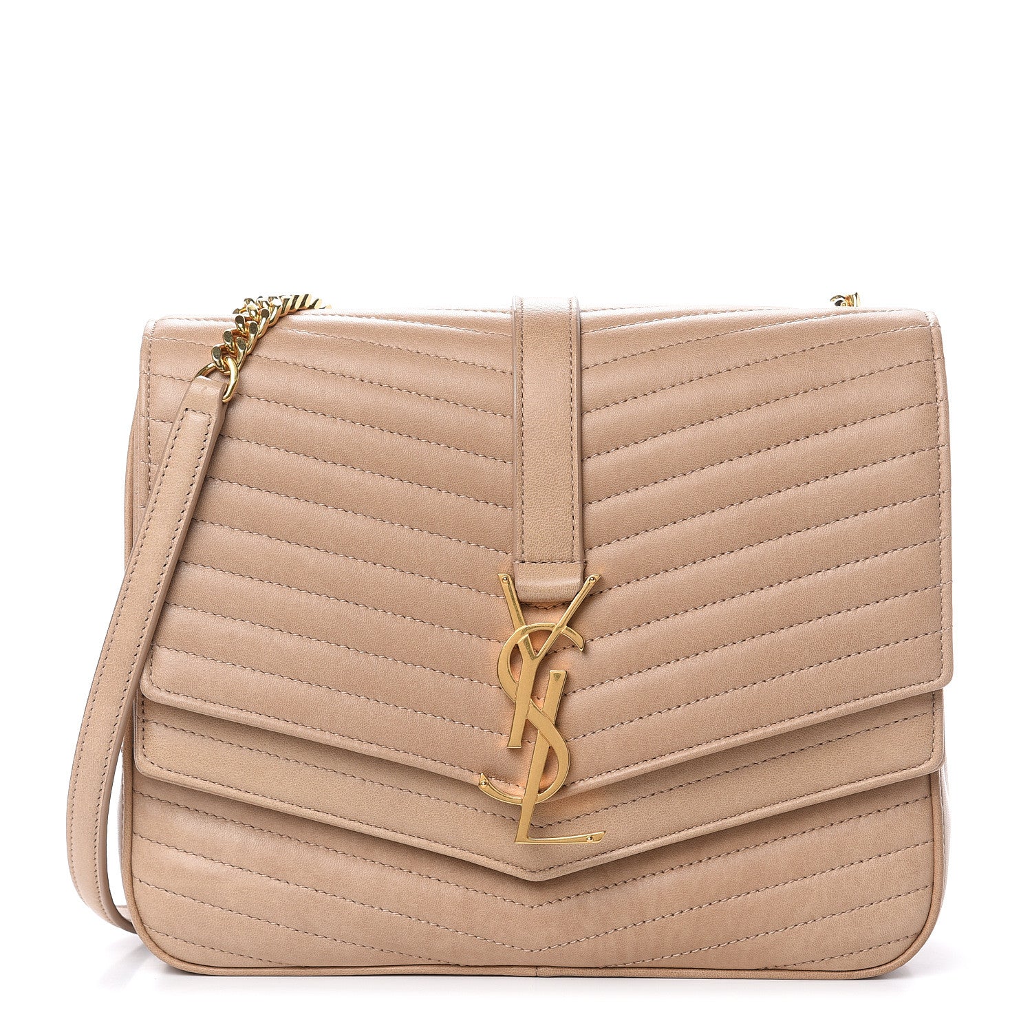 Saint Laurent Lambskin Matelasse Chevron Monogram Medium Sulpice Bag Beige 1 of 15