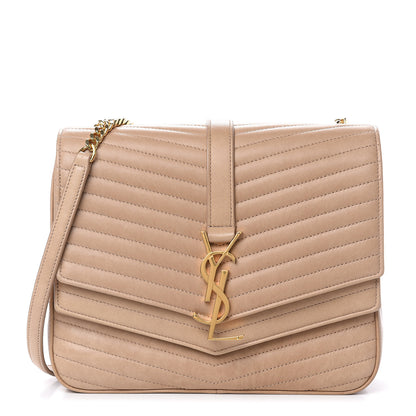 Saint Laurent Lambskin Matelasse Chevron Monogram Medium Sulpice Bag Beige 1 of 15