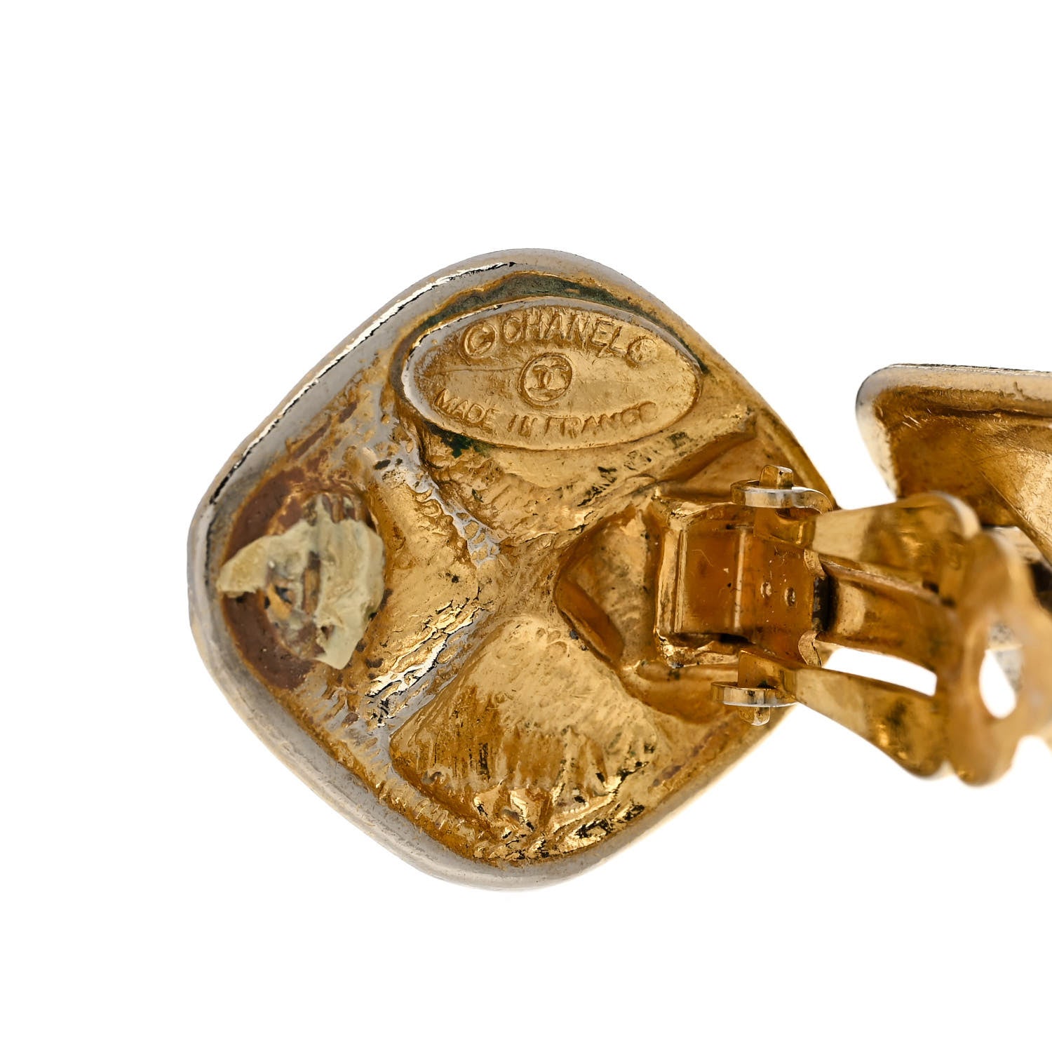 Chanel Metal Quilted Tag Drop Clip On Earrings Gold 4 of 4
