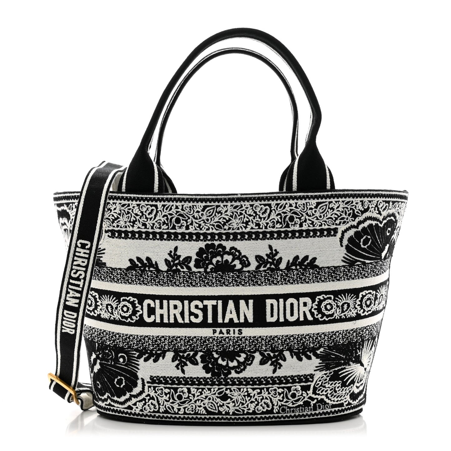 Canvas Embroidered Butterfly Bandana Print Hat Basket Bag Black White