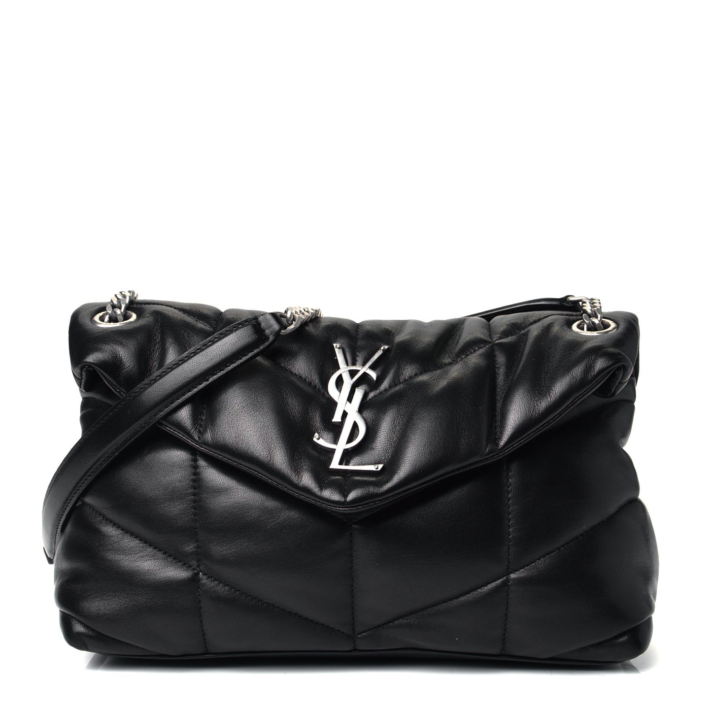 Lambskin Quilted Small Loulou Puffer Monogram Chain Satchel Black
