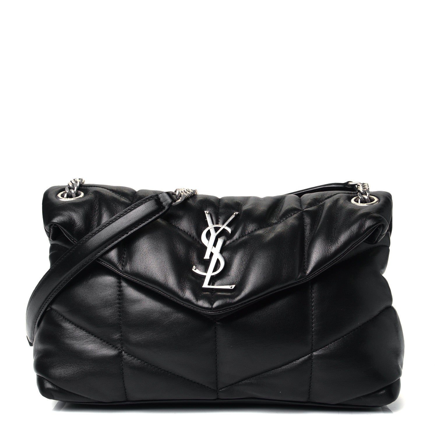 Saint Laurent Lambskin Quilted Small Loulou Puffer Monogram Chain Satchel Black 1 of 4