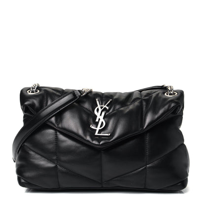 Saint Laurent Lambskin Quilted Small Loulou Puffer Monogram Chain Satchel Black 1 of 4