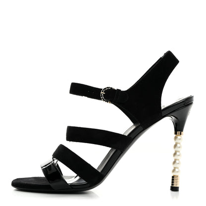 Chanel Kid Suede Pearl Sandals 41 Black 1 of 8