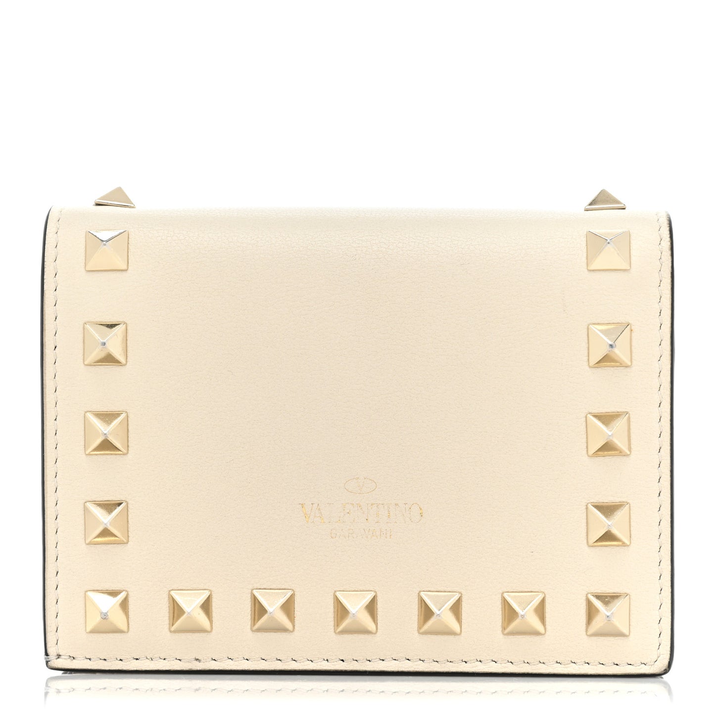 Calfskin Rockstud French Flap Wallet Light Ivory