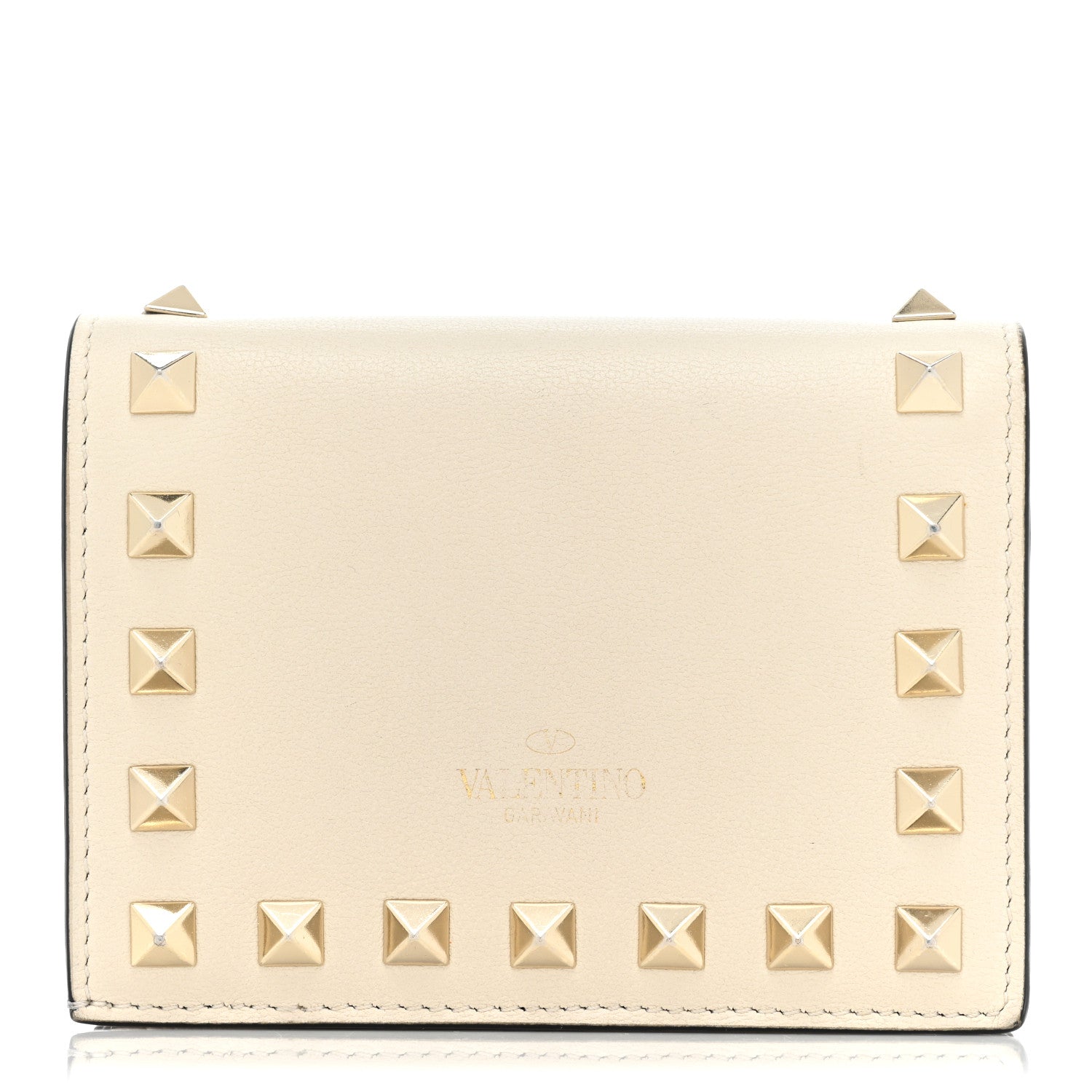 Valentino Garavani Calfskin Rockstud French Flap Wallet Light Ivory 1 of 11