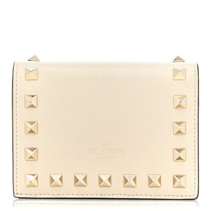 Valentino Garavani Calfskin Rockstud French Flap Wallet Light Ivory 1 of 11