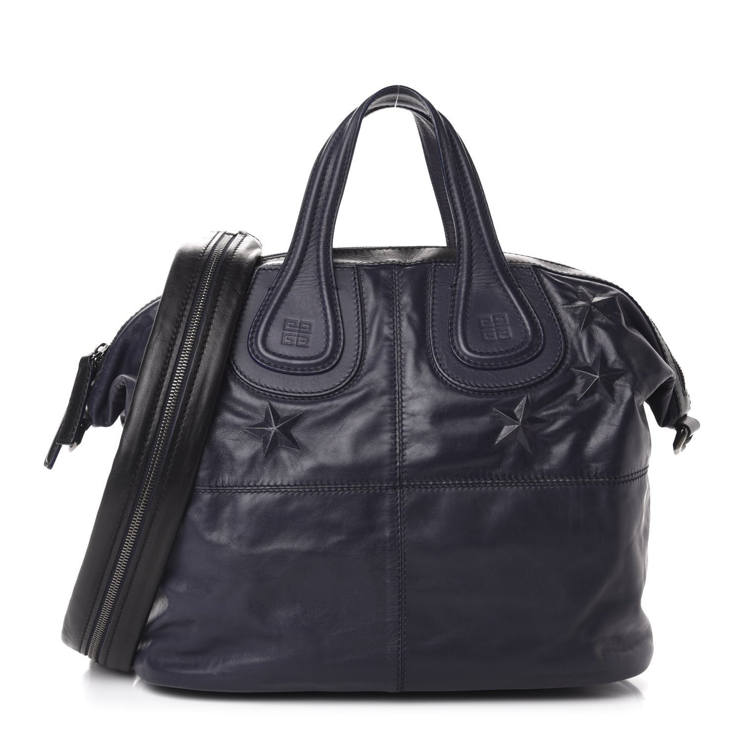 Calfskin Star Embossed Studded Medium Nightingale Navy