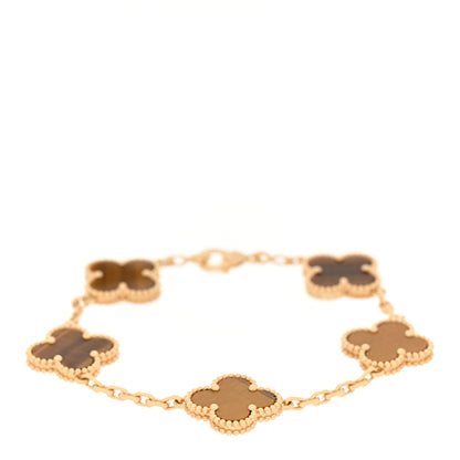 Van Cleef & Arpels VAN CLEEF & ARPELS 18K Yellow Gold Tiger Eye 5 Motifs Vintage Alhambra Bracelet 1 of 6