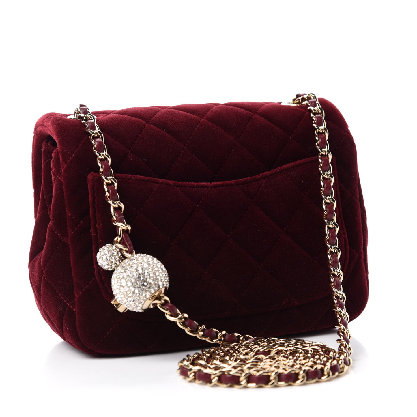 Velvet Quilted Mini Pearl Crush Flap Burgundy